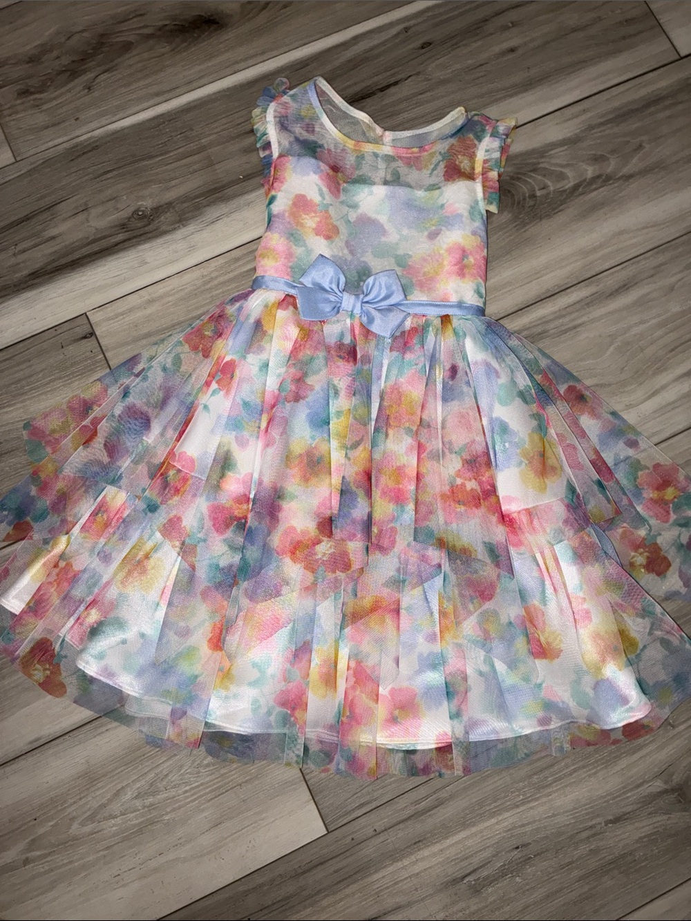 🚾 Jona Michelle Pastel Floral Tulle Dress with Light Blue Bow sz 5